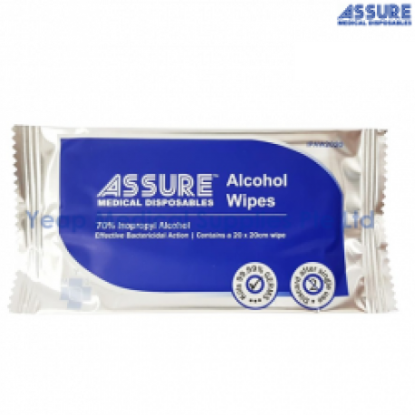 Assure Alcohol Wipes 20cm X 20cm, Individually Wrapped, 100 Pieces/ 10 Bags