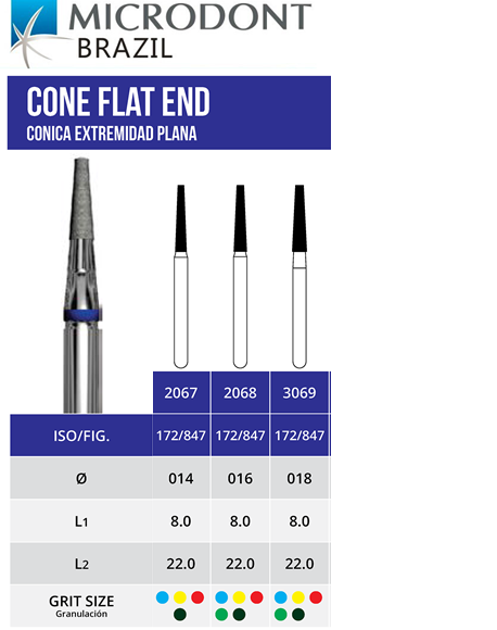 Microdont Diamond Cone Flat End Bur,Regular Grit,Long Head, 2067.FG.014, 10pieces/pack