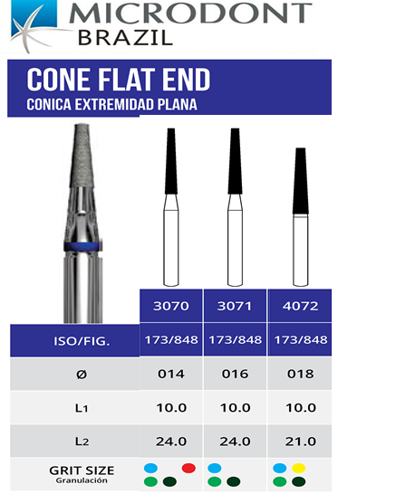 Microdont Diamond Cone Flat End Bur,Regular Grit,XL Head, 3070.FG.014,10pieces/pack