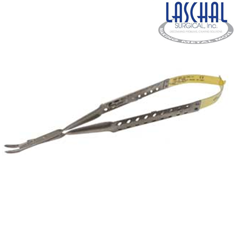 Laschal 17.75 round handled needle holder w/suture cutter and curved tips