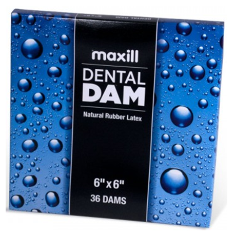 Maxill Dental Dams, Natural Rubber Latex, 6"x6" Thin, 36pcs/box