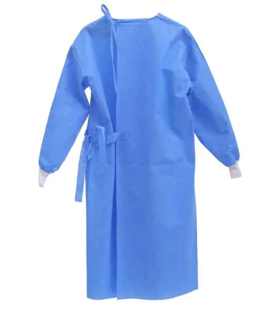 Royalguard - 45GSM Isolation Gown SMS Material (Disposable) with Knitted Cuffs, Blue, 10pcs/pack
